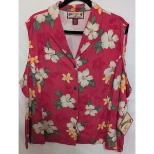 NWT Caribbean Joe Shirt Womens 3X Tropical Print Sleeveless Button Up Top